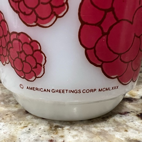 Vintage Fire King American Greeting Raspberry Tart milk glass mug. - Picture 6 of 7